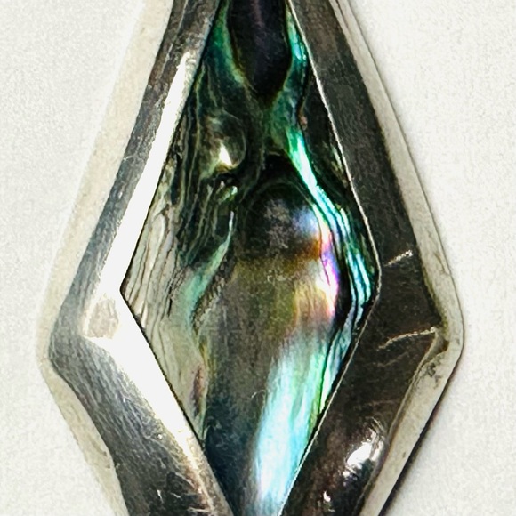 Vintage Abalone Shell Inlay & 925 Sterling Silver Pendant in Diamond Shape EUC - Picture 4 of 7